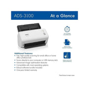 Brother ADS-3100 High-Speed Desktop Scanner Compact with Scan Speeds of Up to 40ppm, White