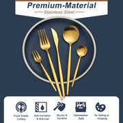 Bestdin 20-Piece Stainless Steel Flatware Set, Matt Gold Polish, Service for 4, Dishwasher Safe