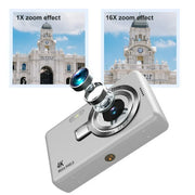 QQYIDA 16X Zoom Compact Photography Camera with 48MP, Silver