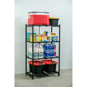 Armadillo ARRR36B Tough Collapsible Large 4 Tier Metal Storage Shelf with 300 lb. Capacity with Wheels