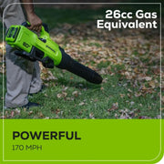 GreenWorks 2429902 Leaf Blower 60V 630 CFM 170 MPH with 2.5 Ah Battery & 3 Amp Charger