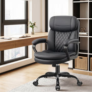HeroSet Leather Office Chair, Ergonomic Desk Chair with Lumbar Support, Soft Headrest, Thick Seat Cushion, Black, HS-9144D-BK
