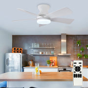Depuley 35-Inch Low Profile Ceiling Fan with Dimmable LED Light, 6-Speed DC Motor, Remote Control, 5 White ABS Blades, Indoor/Outdoor Damp Rated WS-FPZ194-35C-WH.NA