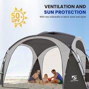 Yuyuanxiang Easy Beach Tent Canopy, 12x12ft Waterproof Polyester with UPF 50+ Sun Protection, Detachable Silver-Coated Side Walls, Stability Poles, Ground Pegs, Gray, UNC-1212-GY