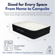 King Koil Full Size Air Mattress, 13in Plush Pillow Top, Built-in High-Speed Pump, Adjustable Firmness, Waterproof, 600 lb Capacity, KK13C5BK29320