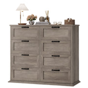 Homfa BOT-PB-013 Horizontal 8 Drawer Dresser, Wood Storage Cabinet Double Dresser for Bedroom Living Room, Gray