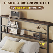 HOMSHADE Queen-Size w/2 Storage Tiers, 49.2-Inch Tall LED Teadboard Frame, Black