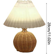 Small Boho Wicker Table Lamp with Pleated Lampshade and USB Ports, Style-A