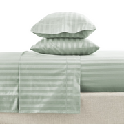 Import Hotel Style 4-Piece 600 Thread Count Egyptian Cotton Bed Sheets, Green Stripe, Queen, Deep Pocket