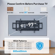 MountFTV Full Motion TV Wall Mount for 42-97 Inch TVs, 150 lbs Capacity, 40.1 Inch Extension Articulating Arms, Swivel and Tilt, Max VESA 800x400mm, Black Alloy Steel