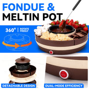 Mailand Electric Fondue Pot Set, Chocolate Melting Pot with Temperature Control, 4-Section Food Tray, Brown