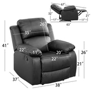 Aukfa AK-HLA7FL2003-K0 Leather Recliner Chair Overstuffed Armchair Single Sofa w/ Lumbar Support, Black