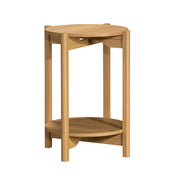 Mainstays Round Modern Dowel End Table with Two Open Shelves, Natural Teak Finish, Wood Composite, 18 in