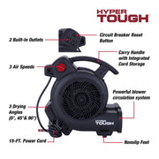 Hyper Tough AM0107 Air Mover Blower Fan, 1/3 HP, 1200 CFM, 3 Speeds, 3 Adjustable Angles, Black, 25-ft Cord
