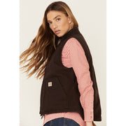 Carhartt Washed Duck Sherpa-Lined Mock-Neck Relaxed-Fit Vest for Ladies - Dark Brown - L