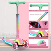 Kidscoter 2-in-1 Kids Scooter, 3-Wheel Lean to Steer with LED Light-Up Wheels, Adjustable Handlebar, Foldable and Detachable Frame, Pink, KDSCT-SPI