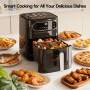 Patbrela 6QT Air Fryer, 1400W, Stainless Steel, Black, LED Smart Color Screen, 6 Presets, Dishwasher-Safe Basket, AF301