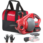Populo Electric Drain Snake, 25 Ft Cordless Plumbing Tool with 20V Battery, Auto-Feed Cable, LED Work Light, Rubberized Grip, for 3/4