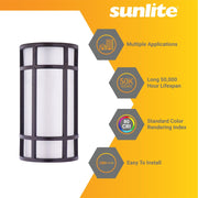 Sunlite 12-Inch LED Outdoor Mission Style Wall Sconce, Half Cylinder, Selectable 3 CCT 3000K-5000K, 15W, 800 Lumens, Black Frame, Non-Dimmable