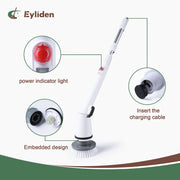 Eyliden 360 Electric Spin Scrubber, Cordless Cleaning Brush with 3 Replaceable Heads, Adjustable Telescoping Handle, White