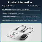 TOGUARD RC2867 HDMI Input Car TV and Wireless CarPlay Adapter 2-in-1 Dongle, Convert Wired to Wireless CarPlay, Bluetooth 5.0, Supports HDMI Devices, Plug and Play for Factory Car Stereo 2016+, RC2867