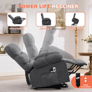 JONPONY Power Lift Recliner Chair with Heat and 8-Point Massage, USB Charge Port, Side Pockets, Large Gray, 350 lb Capacity