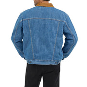 Wrangler Men's Antique Indigo Sherpa Lined Denim Jacket with Corduroy Collar, Water Resistant, Large, 112368295