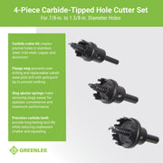 Greenlee 635 5-Piece Carbide-Tipped Hole Cutter Set with Pilot Drill, Hex Wrench, Tungsten Carbide Teeth, 7/8 in to 1-3/8 in