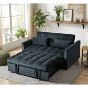 BSHTI Modern Velvet Loveseat Sofa Bed, 3-Position Adjustable Backrest, Convertible Twin Sleeper, Side Storage Pockets, Square Tufted, Solid Wood Frame, Black
