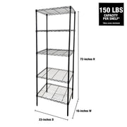 WorkPro 5-Tier Slim Black Wire Shelving, Adjustable Steel Storage Unit, Freestanding, 16x23x72 in