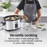 Hamilton Beach 7 Qt Programmable Slow Cooker with Removable Stoneware Crock, Stainless Steel, 3 Heat Settings, 5 Time Options, 33676