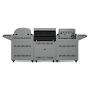 TYTUS Modular Grilling Collection Outdoor Kitchen Island with Anaheim 4-Burner Gas Grill, Emberwood Pellet Smoker, Emberwood Pizza Oven, Gray