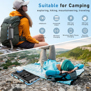 Yelomin 49800mAh Solar Power Bank, Portable Charger with 22.5W Fast Charging USB-C, Wireless Charging for Apple Watch and iPhone, Waterproof, Dustproof, Drop-Resistant, Camping Flashlight, Blue