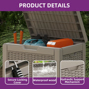 Uforic 35 Gallon Resin Outdoor Deck Box, Lockable Waterproof UV Resistant Storage Container with Rattan Textured Finish, Light Brown