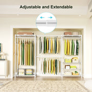 Ulifhome E1 Max Heavy Duty Closet Garment Rack, Adjustable Expandable Metal Freestanding Storage with 4 Hanger Rods and 6 Wire Shelves, White