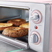 GreenLife Air Fry Toaster Oven, Stainless Steel, Healthy Ceramic Nonstick, PFAS Free, Adjustable Temp & Time Control, Tray & Basket, Pink, CC007673-001