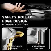 NEWKITCHEN CD-RD6Q-GD4 6QT Chafing Dishes Set, Stainless Steel with Elegant Gold Embellished Silver, 4 Pack, Includes Spoon and Clip