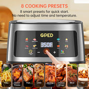 GPED 03ARFR Air Fryers, 7.5 QT 8-in-1 Oilless Air Fryer Oven with Visible Cooking Window, One-Touch Screen, Nonstick and Dishwasher-Safe Basket, Customized Temp/Time, Including Air Fryer Paper Liners 50 Pcs (Silver)
