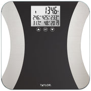 Taylor Precision Products Glass LED Body Composition Scale, Black, 500lb Capacity, 12.4 in x 12.4 in Platform, Multi-User Memory