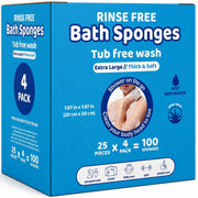 Turgiene Disposable No Rinse Bathing Wipes, Extra Thick Soft Sponges with Aloe Vera, Water Activated, 100 Count (4 Packs of 25), TG-29503