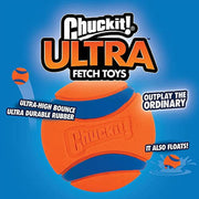 Doskocil Chuckit Ultra Ball Rubber Fetch Dog Toy, Medium 2.5 Inch Diameter, High Bounce, Durable Rubber, Floating Water Toy, Pack of 4, Orange and Blue, 47029