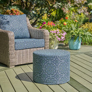 Better Homes & Gardens 20in Round Outdoor Pouf Ottoman, Blue Medallion, Foam Filled, Fade-Resistant Polyester