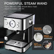 GEVI GECME403-U 15 Bar Black Espresso Machine Steam Maker