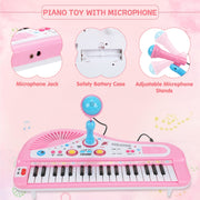 Lictin GYH0078 Toddlers Piano Keyboard Instrument with Microphone, 37 Keys Piano Toys, Pink