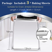 Vesteel Stainless Steel Baking Sheets, Set of 12, 18 x 13 Inch Rectangular Cookie Pans, Mirror Finished, Non-Stick, Dishwasher Safe