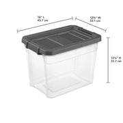 Sterilite 1473 28 Liter Stacker Box, Durable Clear Plastic Storage Bin with Latch Lid, Dark Gray, 6 Pk