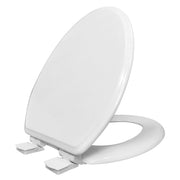 Mainstays Elongated Slow-Close Toilet Seat with Molded Soft TPU Leather Surface, Flip Slider Quick Release Hinges, White