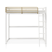 Furniture of America EC-BTS1239-W Twin Kids Loft Bed w/ Guardrails, White & Gold, Fits Standard Twin Mattress
