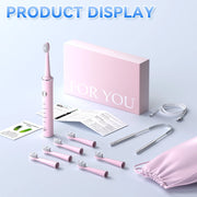 JTF JTF-J40 Sonic Electric Toothbrush for Adults and Kids with 6 Brush Heads, Tongue Scraper and Travel Bag - 5 Modes Rechargeable Power Toothbrush