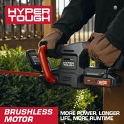 Hyper Tough 22in 20V Brushless Cordless Hedge Trimmer with 2.0Ah Battery and Charging Cable